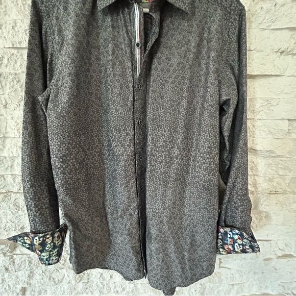 Robert Graham Gray Geometric Shirt with Colorful Collar Men’s S - Picture 3 of 8